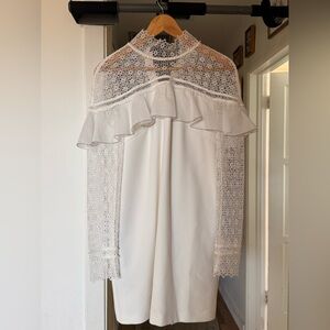 Self Portrait White Lace Ruffle Detail Dress